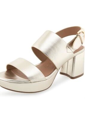 AEROSOLES Gold Two-Strap Block Heel Sandals